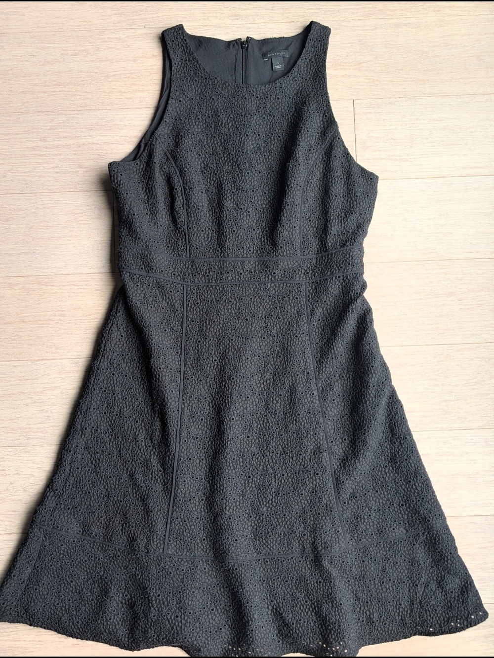 Ann Taylor Black Sleeveless Eyelet Fit-and-Flare Dress